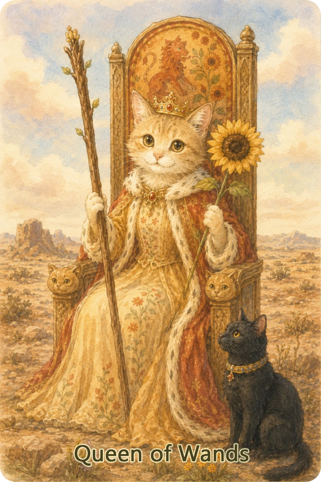 ワンドのクイーン（Queen of Wands）のタロットカード画像