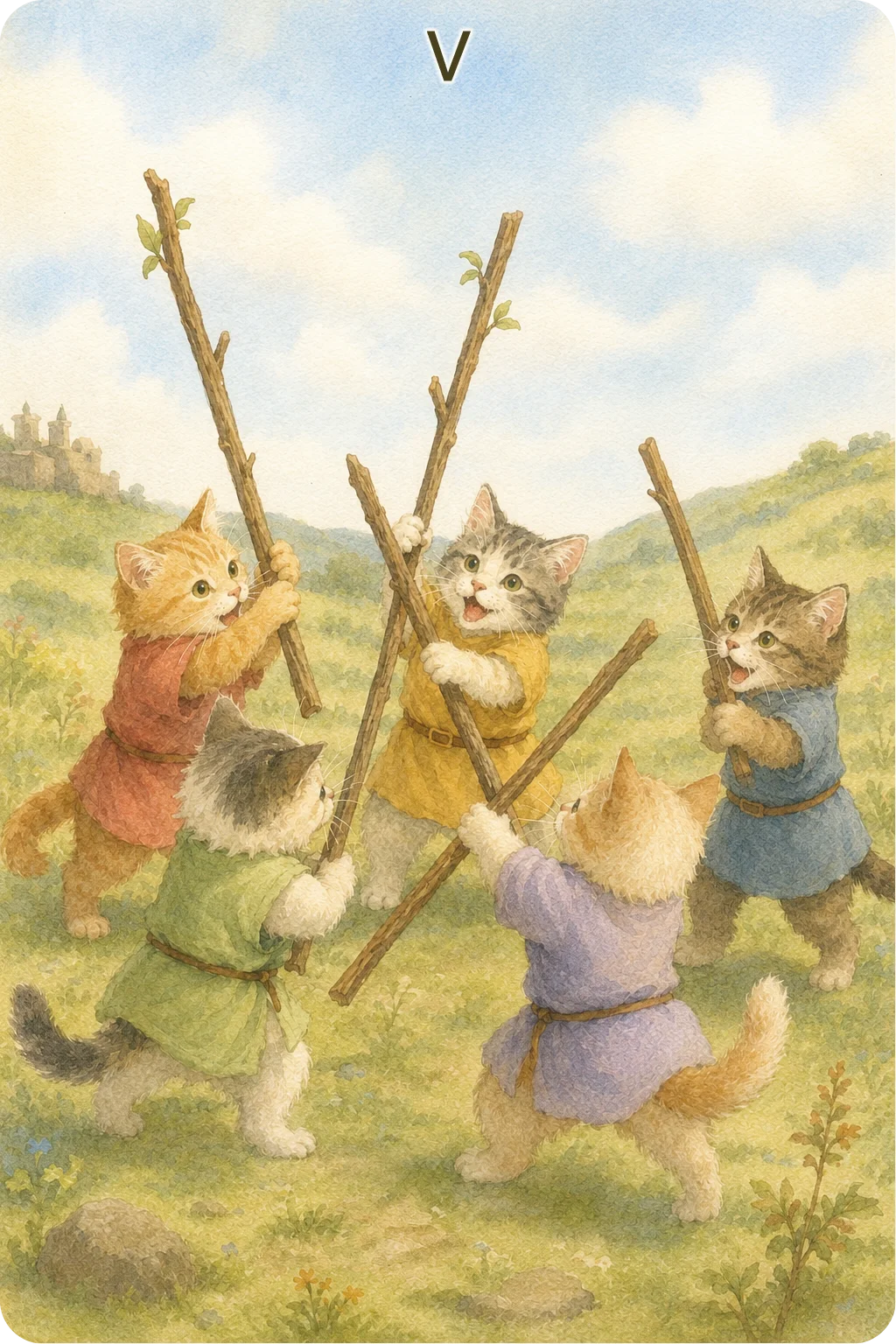 ワンドの5（Five of Wands）のタロットカード画像