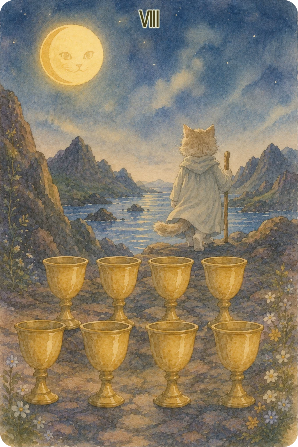 カップの8（Eight of Cups）のタロットカード画像