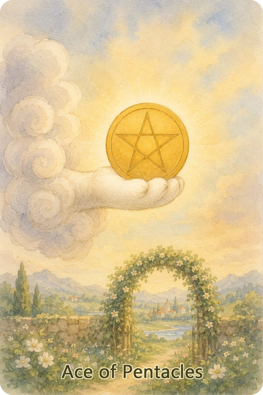 ペンタクルのA（Ace of Pentacles）のタロットカード画像