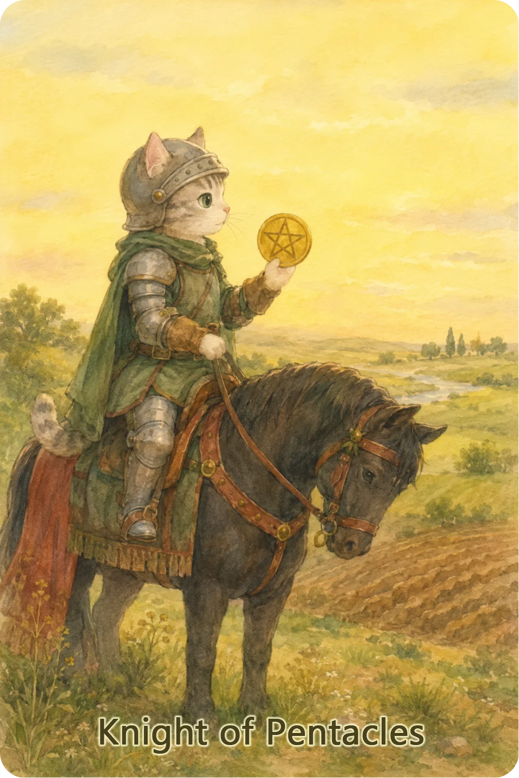 ペンタクルのナイト（Knight of Pentacles）のタロットカード画像