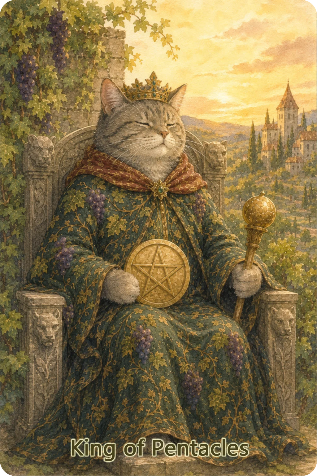 ペンタクルのキング（King of Pentacles）のタロットカード画像