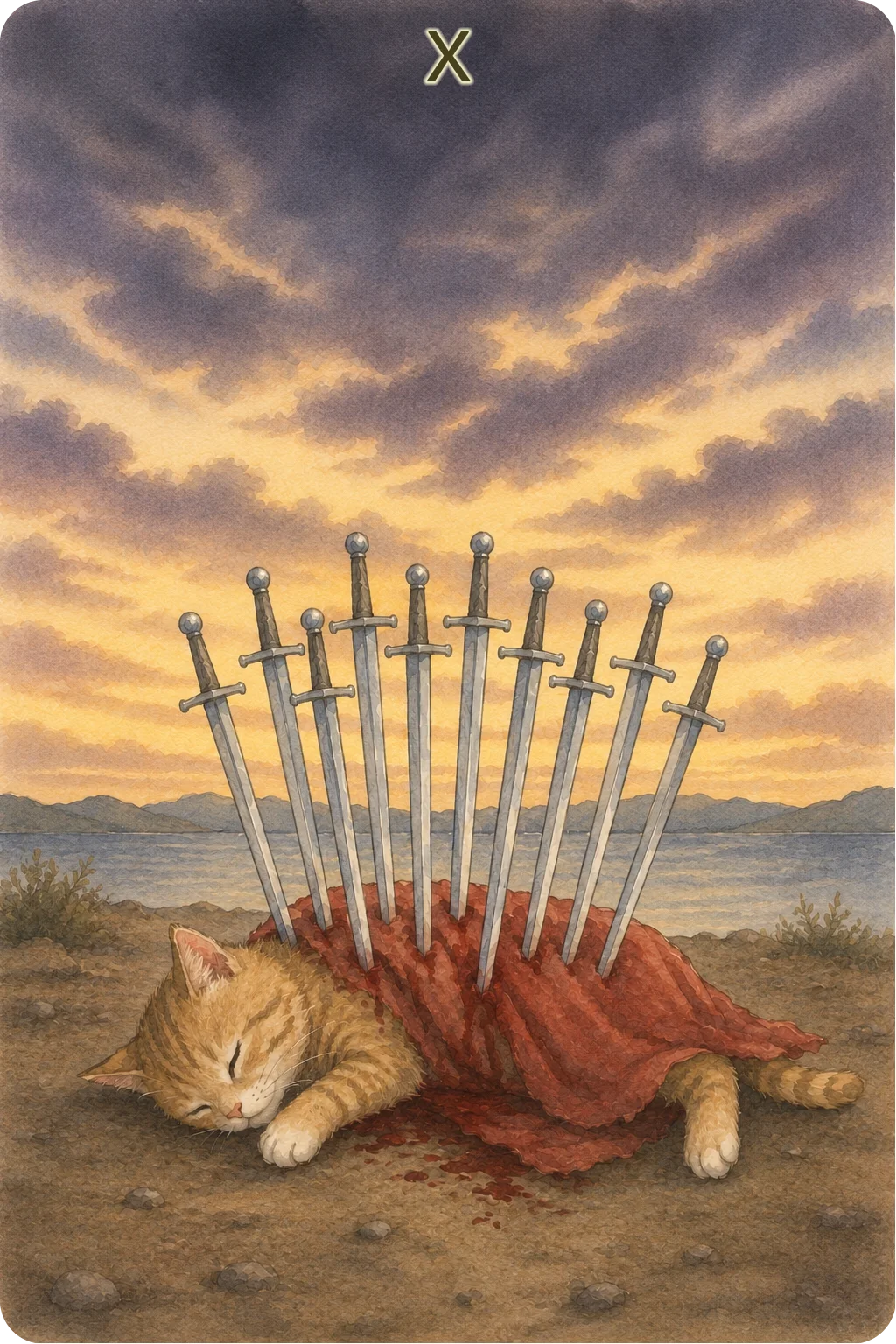 ソードの10（Ten of Swords）のタロットカード画像