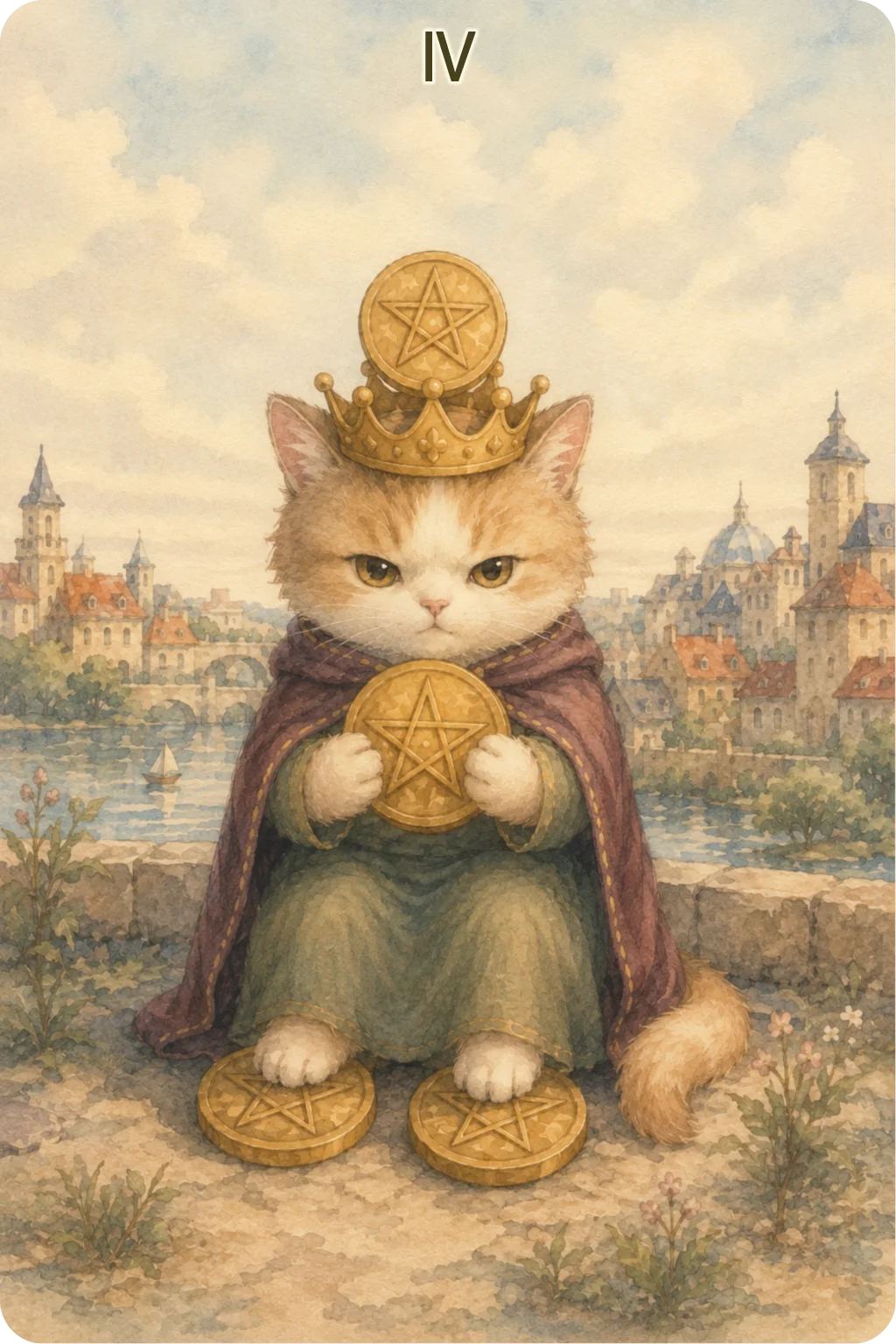 ペンタクルの4（Four of Pentacles）のタロットカード画像