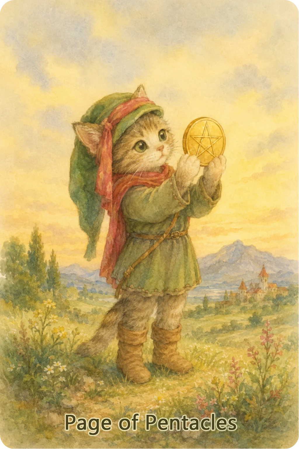 ペンタクルのペイジ（Page of Pentacles）のタロットカード画像