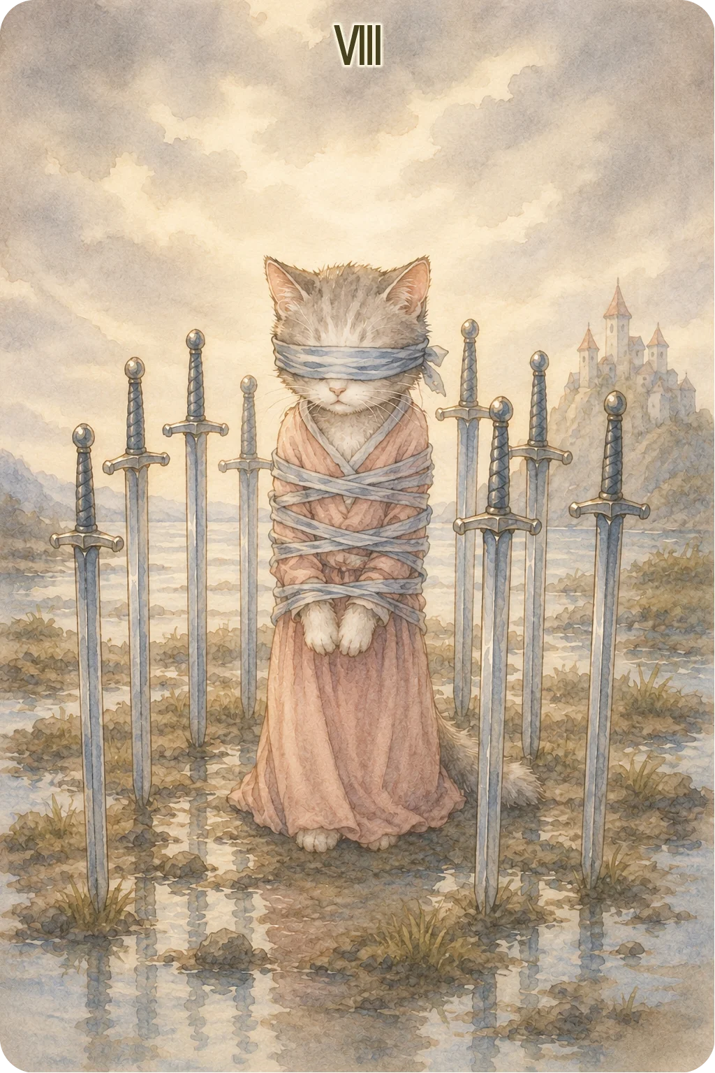 ソードの8（Eight of Swords）のタロットカード画像