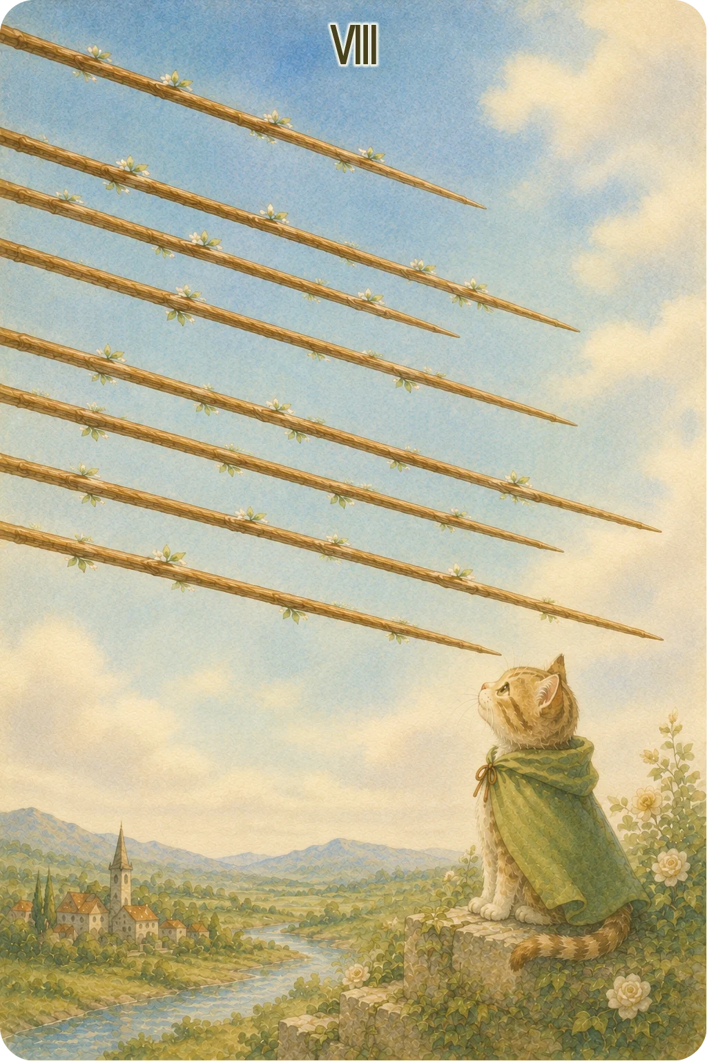ワンドの8（Eight of Wands）のタロットカード画像