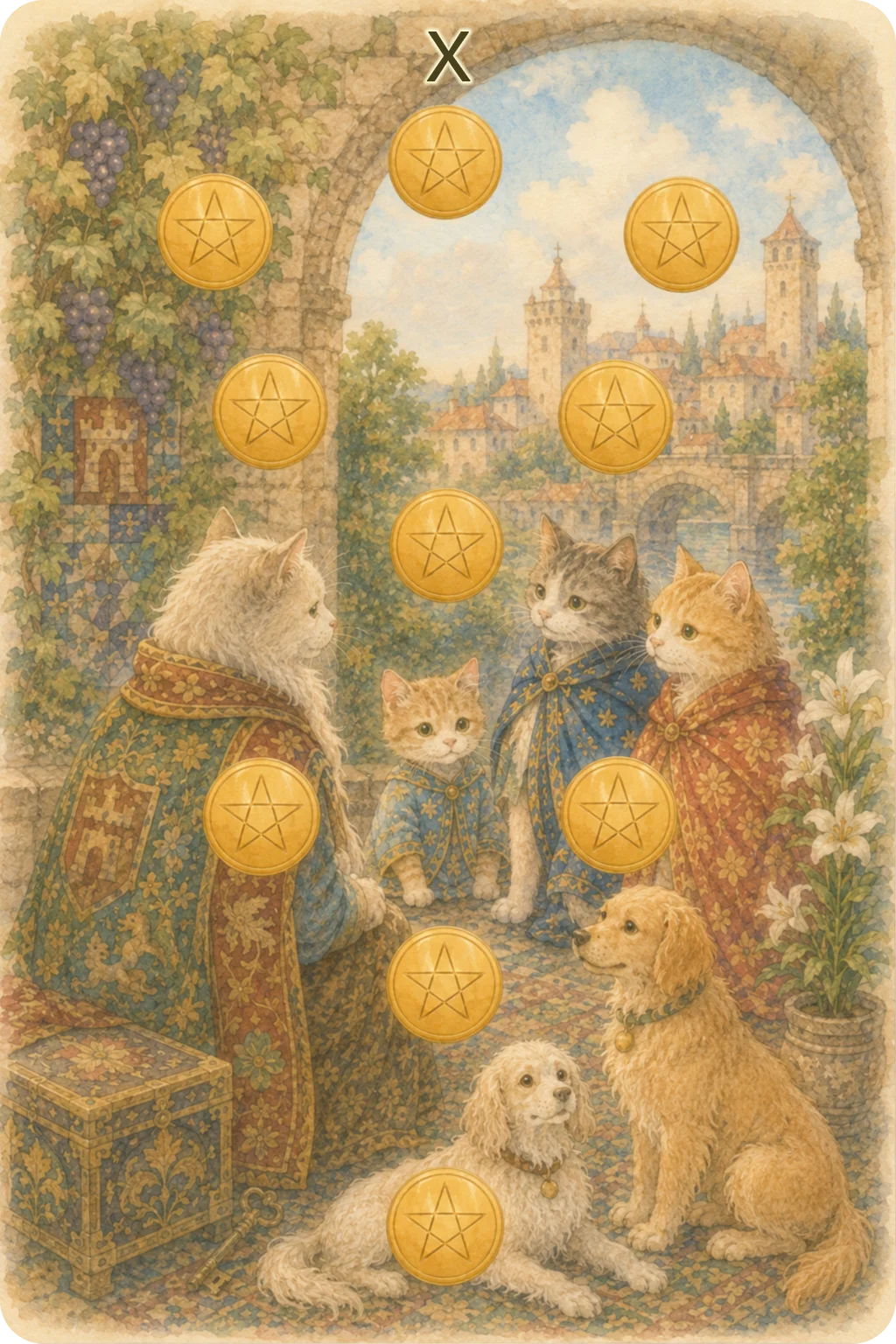 ペンタクルの10（Ten of Pentacles）のタロットカード画像