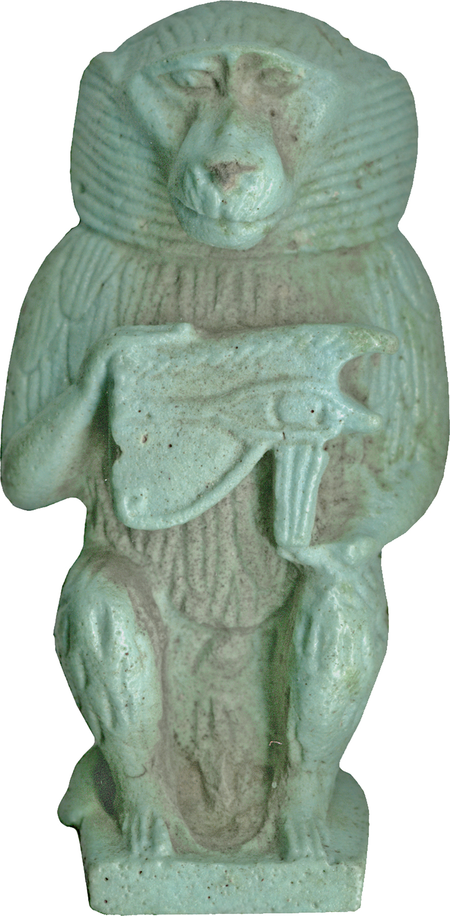 月を表すウジャトの眼を抱えるヒヒの姿の古代エジプト神トート像